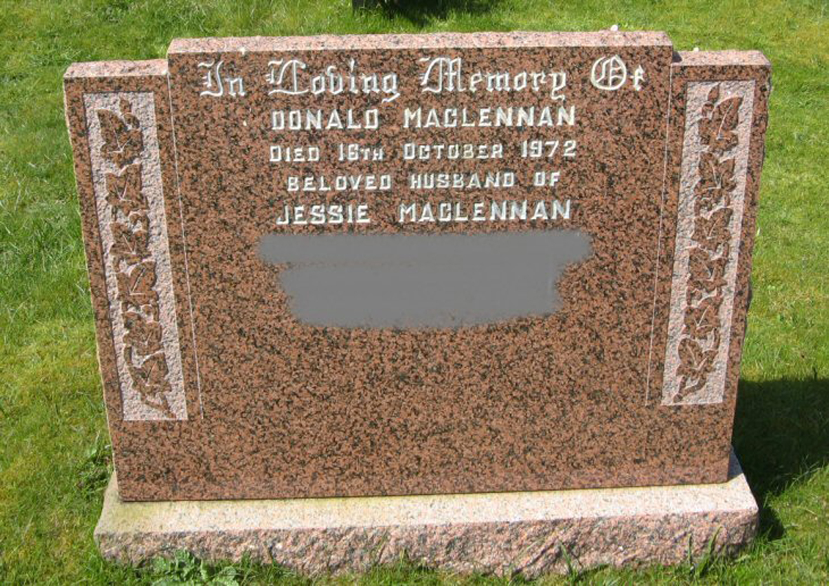 Photo of headstones/Donald MacLennan died 1972 MI Mellon Charles
